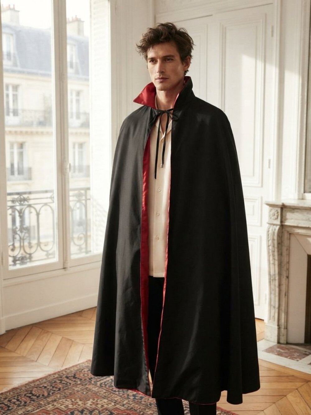 Black Cloak with Red Interior - Classic Long Cape - Vampire, Villan